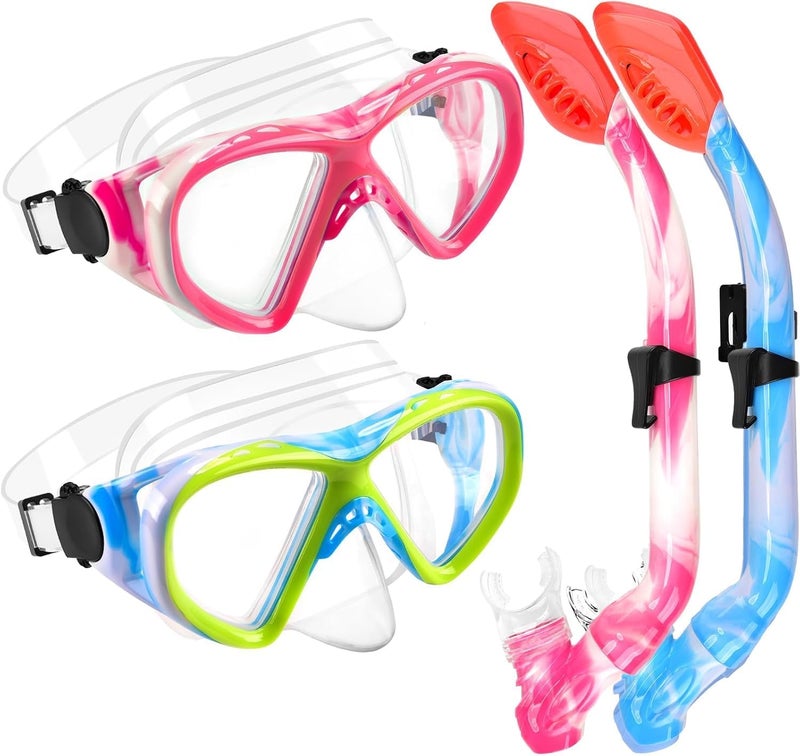ACQCES 2 Sets Snorkeling Gear for Kids, Kids Snorkel Set for Ages 6-14, Dry Top Snorkel Mask Set for Youth Boys Girls Junior, Tempered Glass Diving Swimming Mask Goggles - Image 1